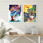 Kit 2 Quadros Infantis Crianças Mundo Da Imaginação 45x34cm -