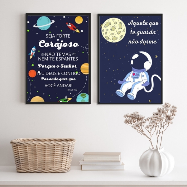 Kit 2 Quadros Infantis Evangélicos Tema Espacial 33x24cm - Co