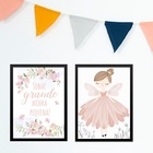 Kit 2 Quadros Infantis Menina Borboleta - Sonhe Grande 33x24c