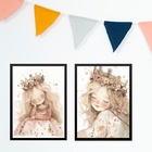 Kit 2 Quadros Infantis Menina Princesa 45x34cm - Com Vidro Mo