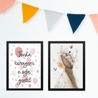 Kit 2 Quadros Infantis Menina - Tenha Coragem Seja Gentil 45x