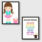 Kit 2 Quadros Infantis Palavras Mágicas 33x24cm - Com Vidro M