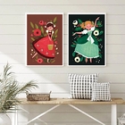 Kit 2 Quadros Infantis Retrô Menina Camponesa 33x24cm Moldura