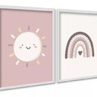 Kit 2 Quadros Infantis Sol E Arco-íris Rosê 33x24cm - Com Vid