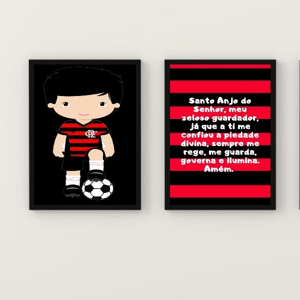 Kit 2 Quadros Infantis Torcedor Flamenguista 33x24cm Moldura: