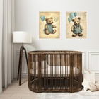 Kit 2 Quadros Infantis Ursos Vintage - Balões 33x24cm Moldura