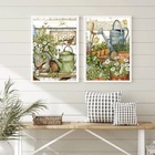 Kit 2 Quadros Jardim - Flores E Regadores 24x18cm - Com Vidro