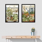 Kit 2 Quadros Jardim - Flores E Regadores 24x18cm - Com Vidro
