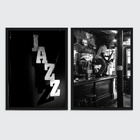 Kit 2 Quadros Jazz Restaurante 33x24cm Moldura:madeira Branca