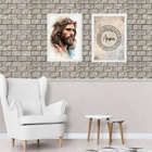 Kit 2 Quadros Jesus Aquarela - Pai Nosso 33x24cm Moldura:made