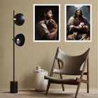 Kit 2 Quadros Jesus Com Cães E Gatos 45x34cm - Com Vidro Mold