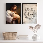 Kit 2 Quadros Jesus Com Ovelha - Pai Nosso 33x24cm Moldura:ma