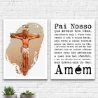 Kit 2 Quadros Jesus Cruxificado Pai Nosso 45x34cm - Com Vidro