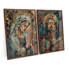 Kit 2 Quadros Jesus E Maria Orando Efeito 3d De Mosaico De La