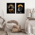 Kit 2 Quadros Jesus E Virgem Maria - Preto Com Dourado 45x34c