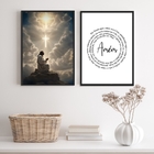 Kit 2 Quadros Jesus Orando- Pai Nosso 45x34cm - Com Vidro Mol