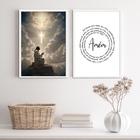 Kit 2 Quadros Jesus Orando- Pai Nosso 45x34cm - Com Vidro Mol