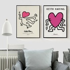 Kit 2 Quadros Keith Haring Heart Love 33x24cm Moldura:madeira