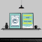 Kit 2 Quadros Lavanderia Azul E Amarelo 24x18cm - Com Vidro M