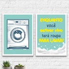 Kit 2 Quadros Lavanderia Azul E Amarelo 24x18cm - Com Vidro M