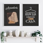 Kit 2 Quadros Lavandería Chalkboard 33x24cm - Com Vidro Moldu