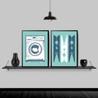 Kit 2 Quadros Lavanderia Turquesa 33x24cm - Com Vidro Moldura