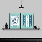 Kit 2 Quadros Lavanderia Turquesa 45x34cm Moldura:madeira Pre