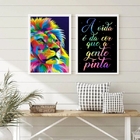 Kit 2 Quadros Leão A Vida É Da Cor Que A Gente pinta 45x34cm