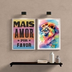 Kit 2 Quadros Leão Aquarela Mais Amor Por favor 33x24cm Moldu