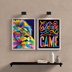 Kit 2 Quadros Leão Colorido Change The game 45x34cm Moldura:m