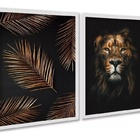 Kit 2 Quadros Leão E Palmeira - Bronze E Preto 45x34cm - Com