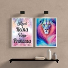 Kit 2 Quadros Leão Galaxia Aqui Reina Uma princesa 33x24cm Mo