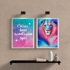 Kit 2 Quadros Leão Galaxia Coisas boas 45x34cm Moldura:madeir