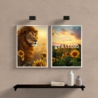 Kit 2 Quadros Leão Girassóis Gratidão 33x24cm - Com Vidro Mol