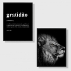 Kit 2 Quadros Leão Gratidão Significado 24x18cm Moldura:madei