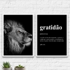 Kit 2 Quadros Leão Gratidão Significado 45x34cm - Com Vidro M