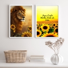 Kit 2 Quadros Leão Jesus Cristo Girassóis 24x18cm - Com Vidro