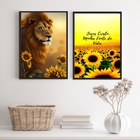 Kit 2 Quadros Leão Jesus Cristo Girassóis 33x24cm - Com Vidro