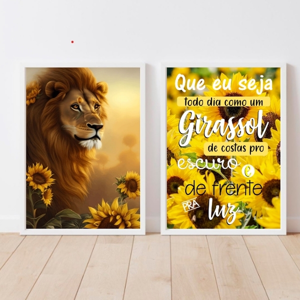 Kit 2 Quadros Leão Que Eu Seja Como O girassol 45x34cm - Com