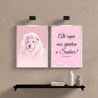 Kit 2 Quadros Leão Rosa Até Aqui Nos Ajudou o senhor 45x34cm