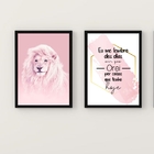 Kit 2 Quadros Leão Rosa Dias Em Que orei 45x34cm Moldura:made