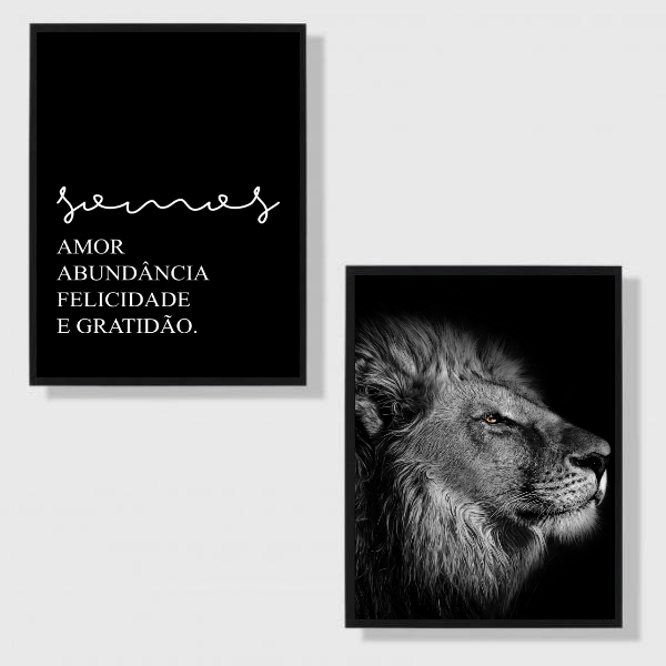 Kit 2 Quadros Leão Somos amor 45x34cm Moldura:madeira Branca