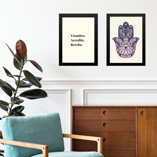 Kit 2 Quadros Lei Atração - Manifestação Sonhos 24x18cm - Com