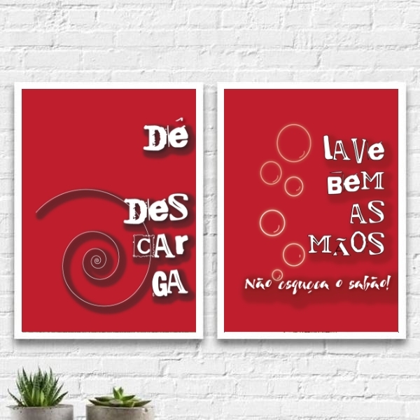 Kit 2 Quadros Lembretes Para Banheiro 24x18cm - Com Vidro Mol