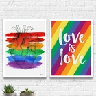 Kit 2 Quadros Lgbt Coração Gay 33x24cm Moldura:madeira Preta