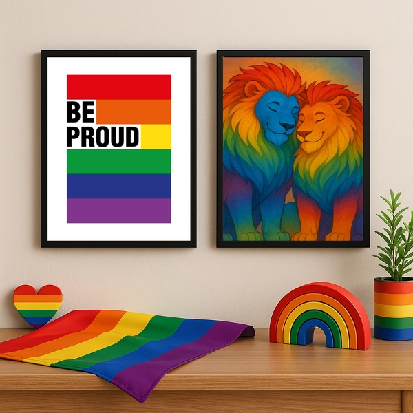 Kit 2 Quadros Lgbt Gay - Leões Be Proud 24x18cm - Com Vidro M