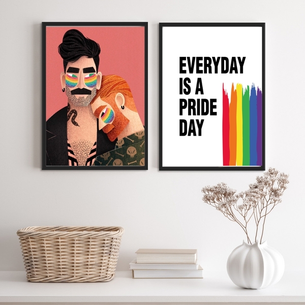 Kit 2 Quadros Lgbt Gays Pride Day 33x24cm - Com Vidro Moldura