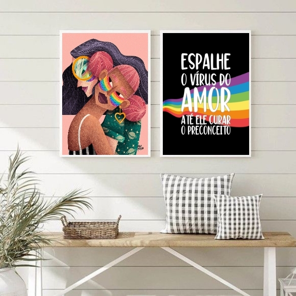Kit 2 Quadros Lgbt Lésbicas Espalhe O Vírus Do Amor 45x34cm -