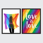 Kit 2 Quadros Lgbt Love Is Love 33x24cm Moldura:madeira Branca