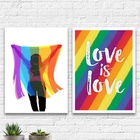 Kit 2 Quadros Lgbt Love Is Love 33x24cm Moldura:madeira Preta